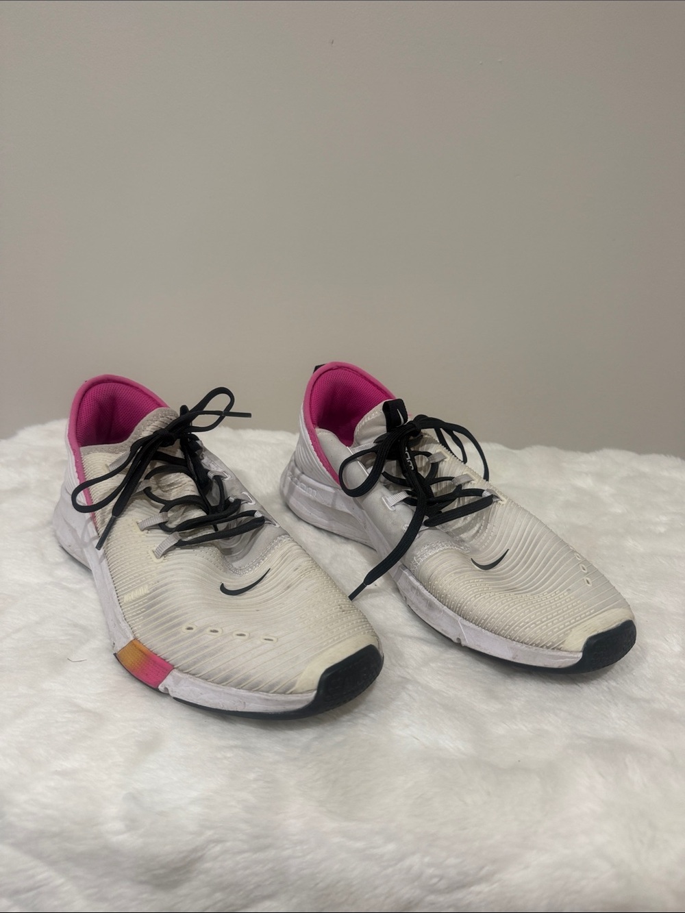 Nike White Sneakers with Pink Liner and Black Accents